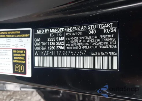 2025 Mercedes-Benz C 300 from USA, damaged, VIN W1KAF4HB7SR257757